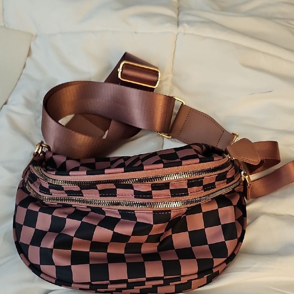 Checkered Pink and Black Women's Bag
